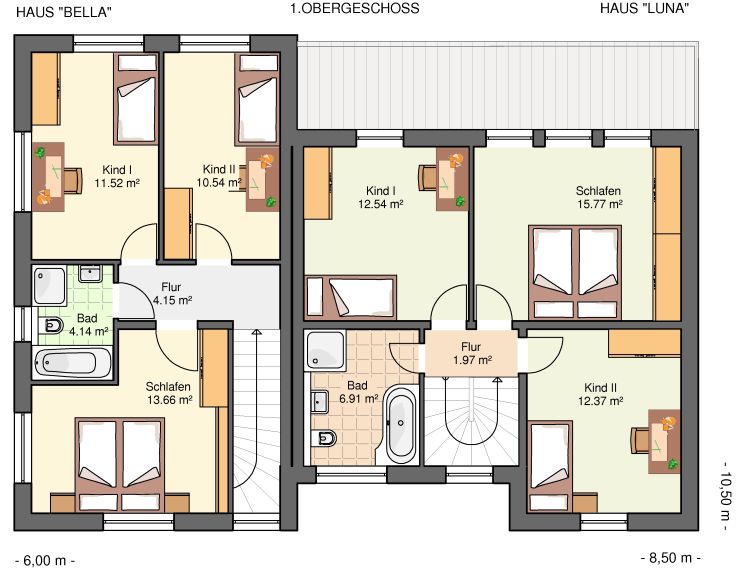 Kowalski Haus Doppelhaushlfte BELLA-LUNA Grundriss Obergeschoss